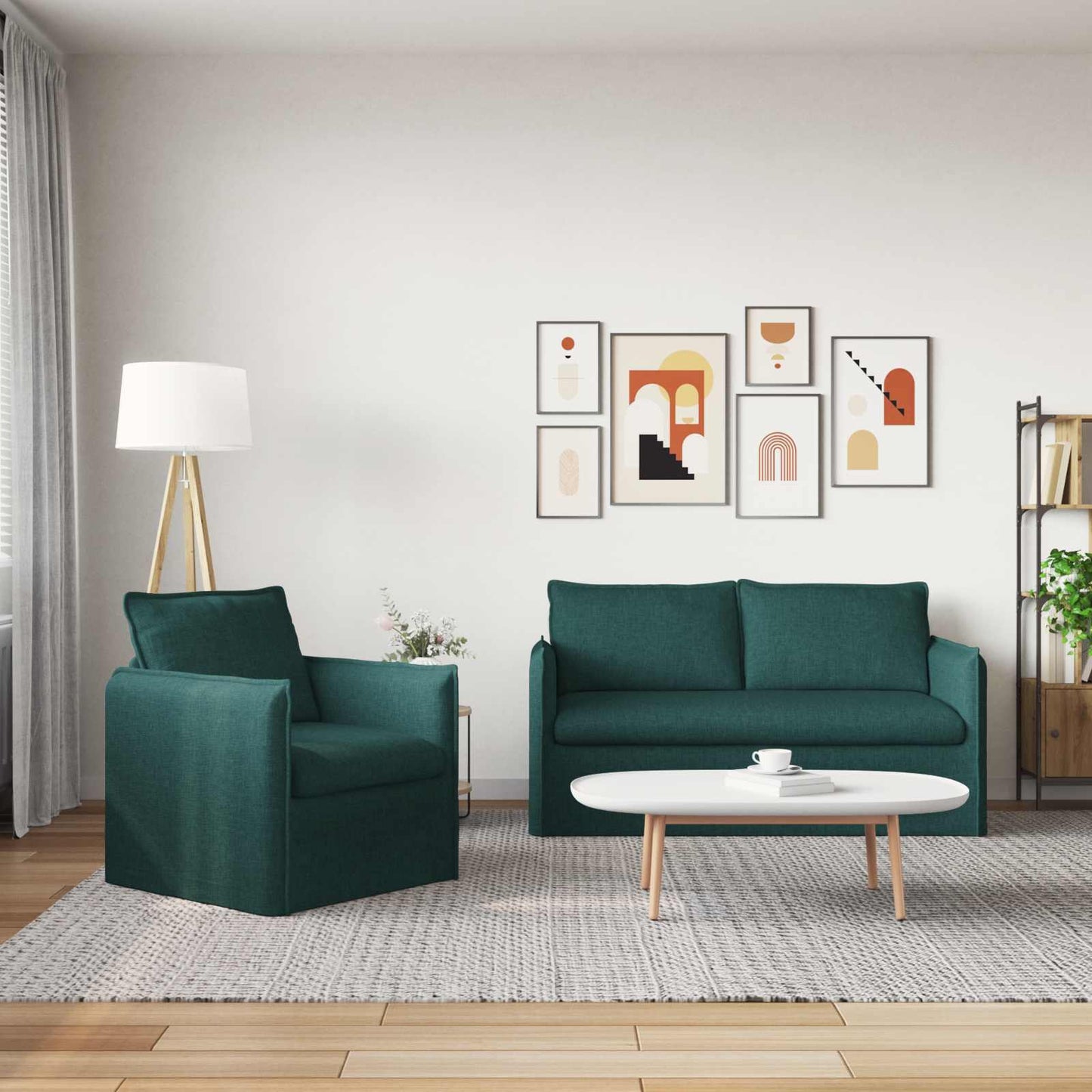 Sofa Set 2 pcs Dunkelgrün 156 x 82 x 85 cm Stoff