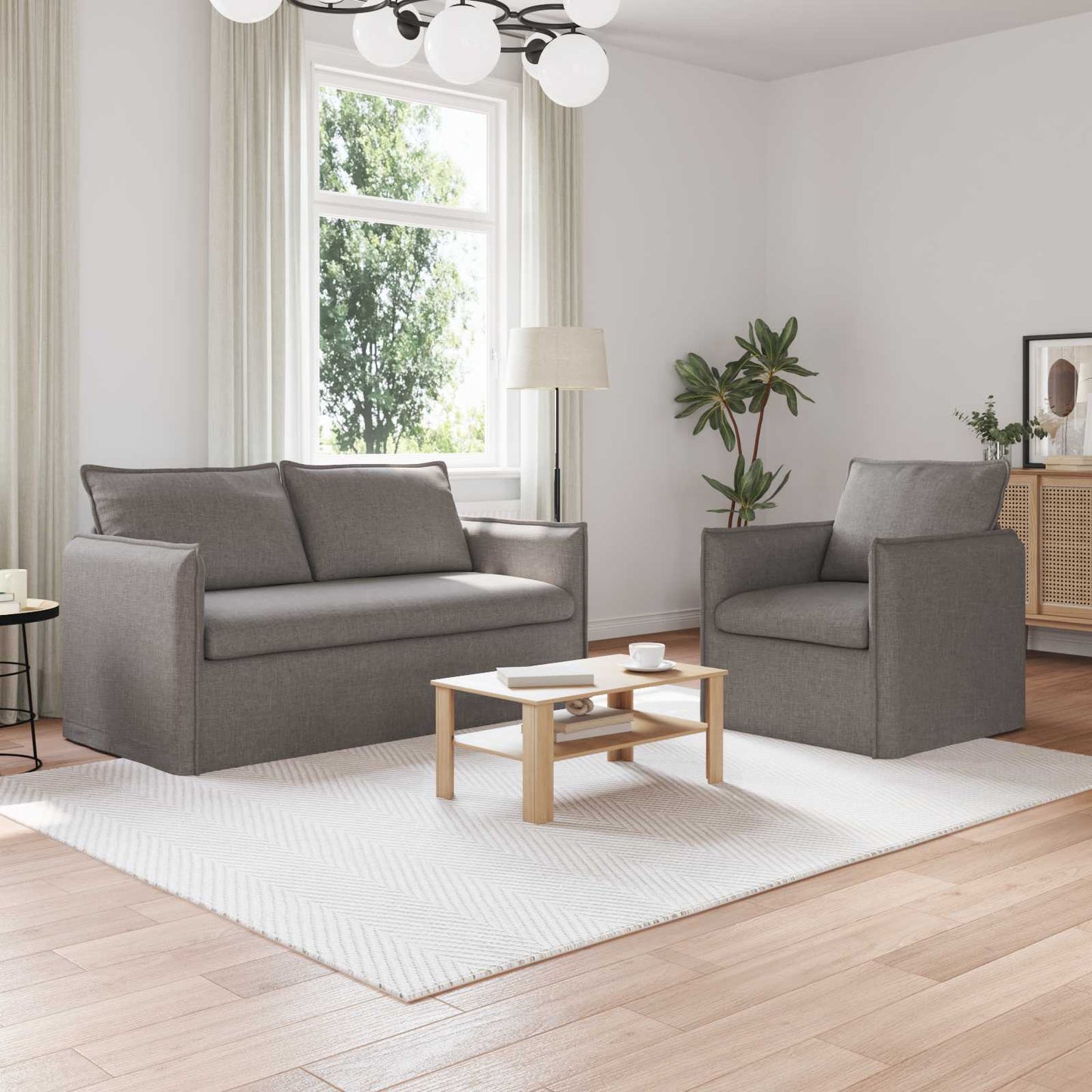 Sofa Set 2 pcs Taupe 156 x 82 x 85 cm Stoff