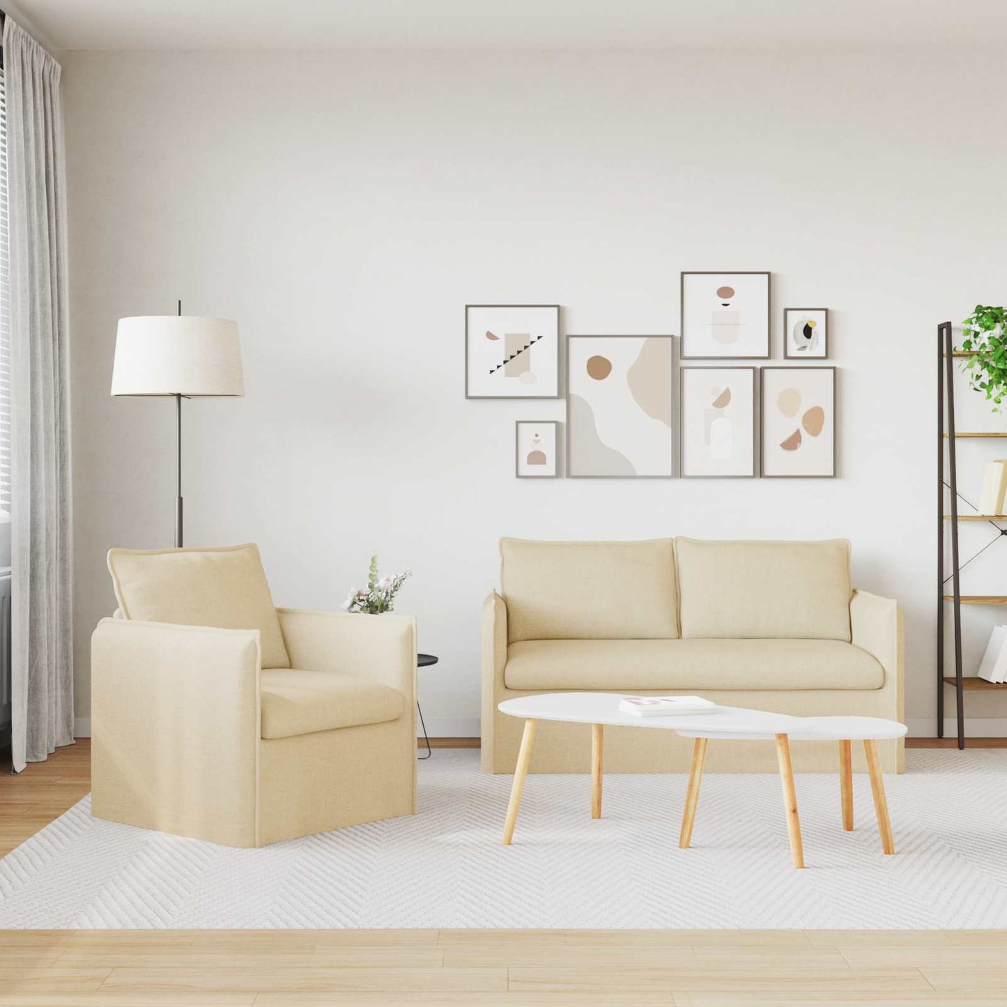 Sofa Set 2 pcs Creme 156 x 82 x 85 cm Stoff