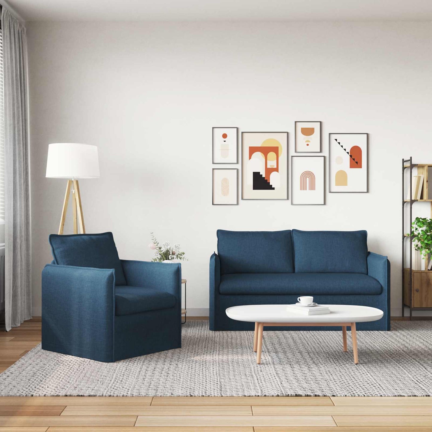 Sofa Set 2 pcs Blau 156 x 82 x 85 cm Stoff
