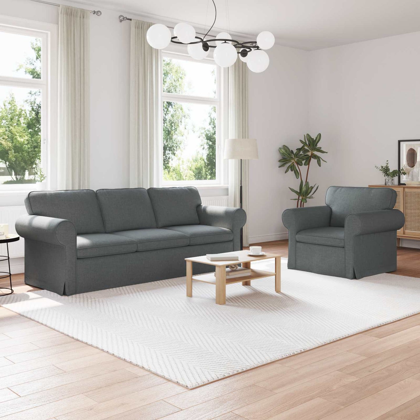 Sofa Set 2 pcs Dunkelgrau 215 x 82 x 80 cm Stoff