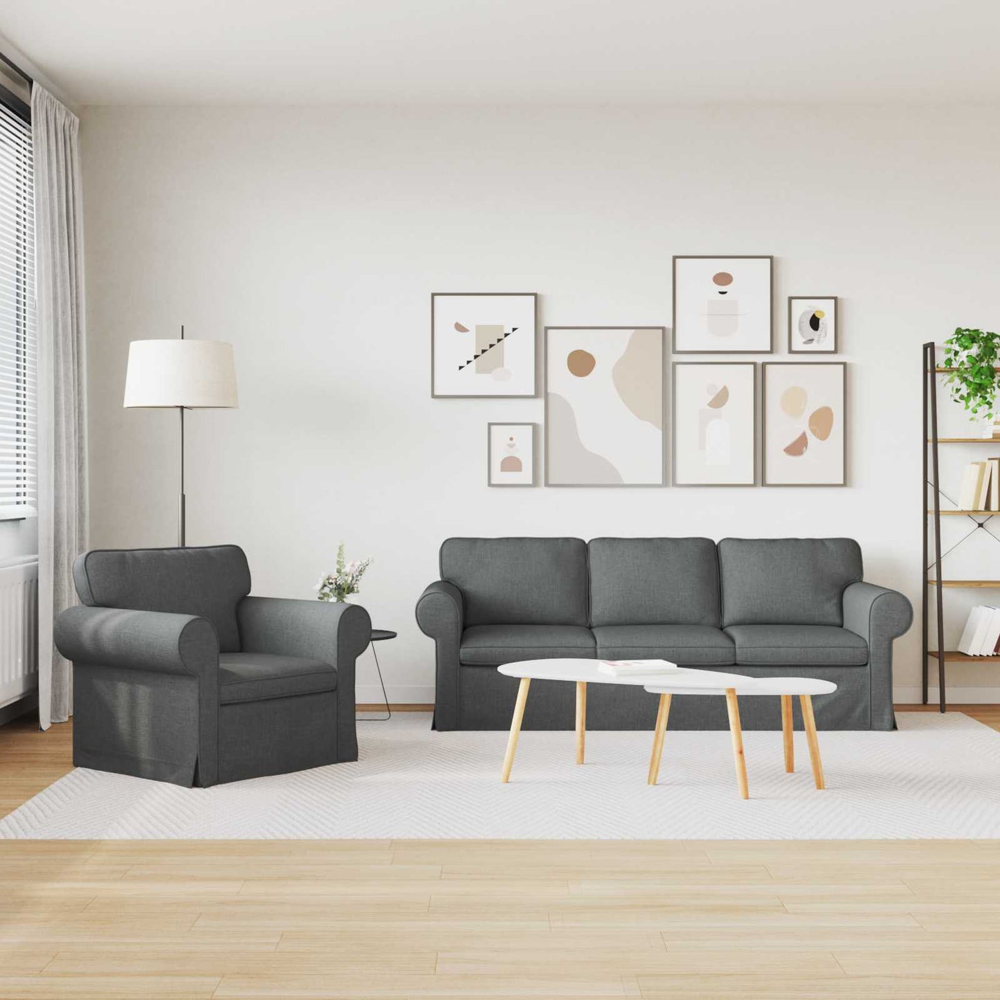 Sofa Set 2 pcs Dunkelgrau 215 x 82 x 80 cm Stoff