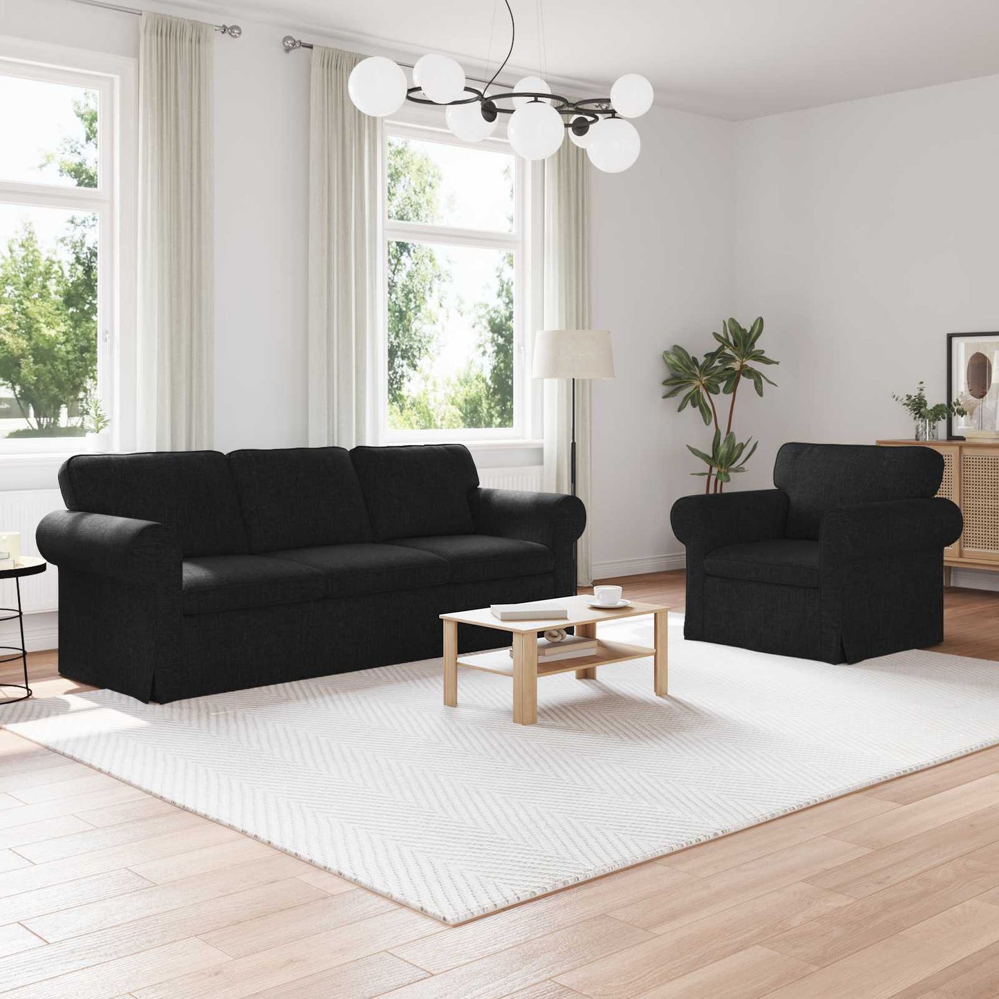 Sofa Set 2 pcs Schwarz 215 x 82 x 80 cm Stoff