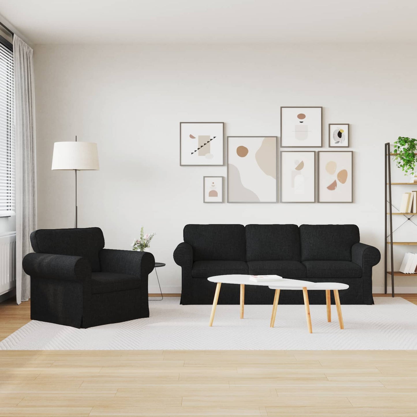 Sofa Set 2 pcs Schwarz 215 x 82 x 80 cm Stoff