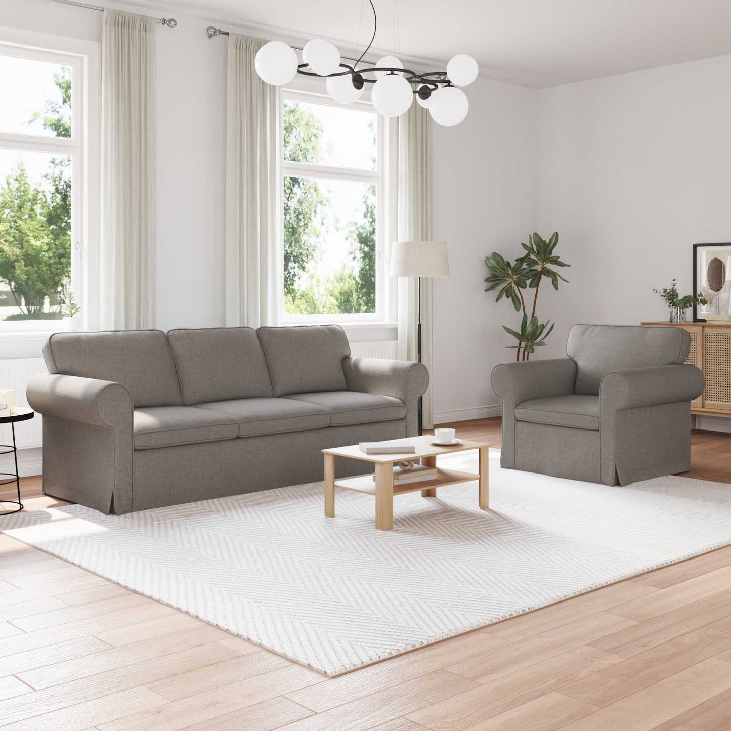 Sofa Set 2 pcs Taupe 215 x 82 x 80 cm Stoff