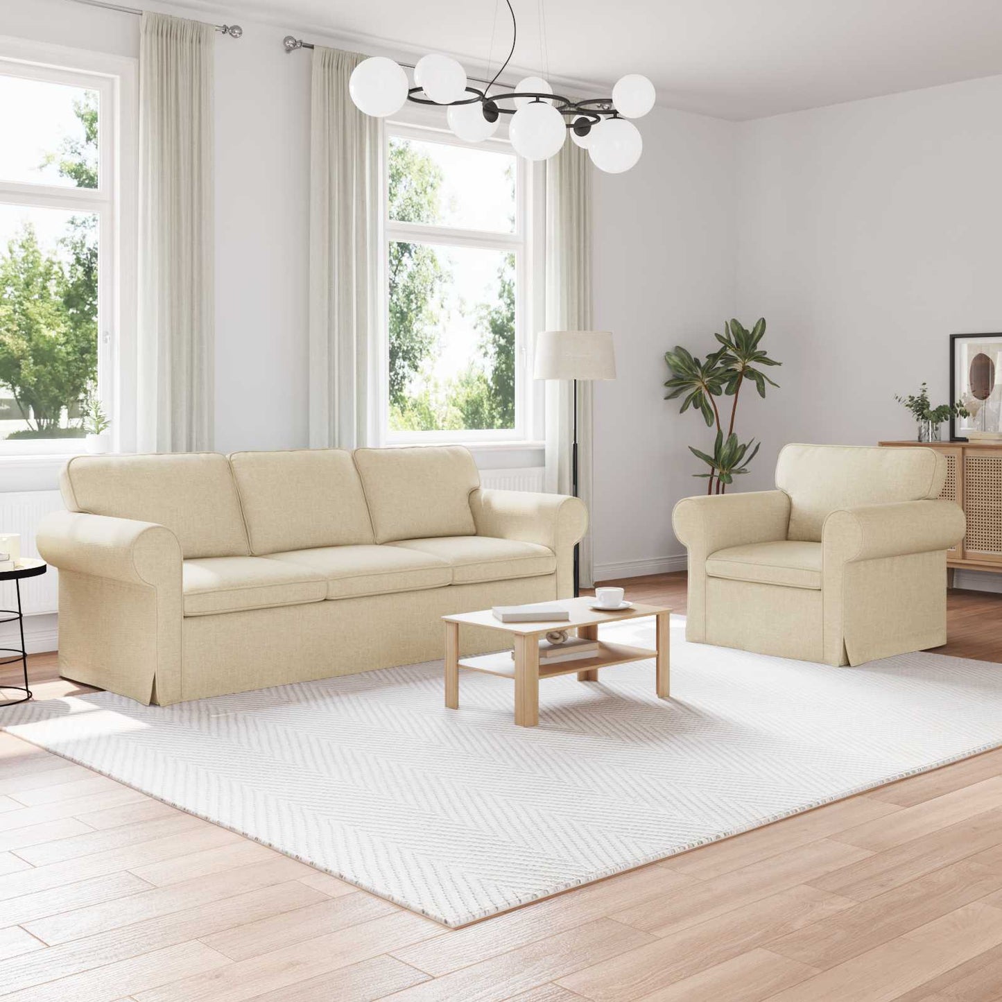 Sofa Set 2 pcs Creme 215 x 82 x 80 cm Stoff