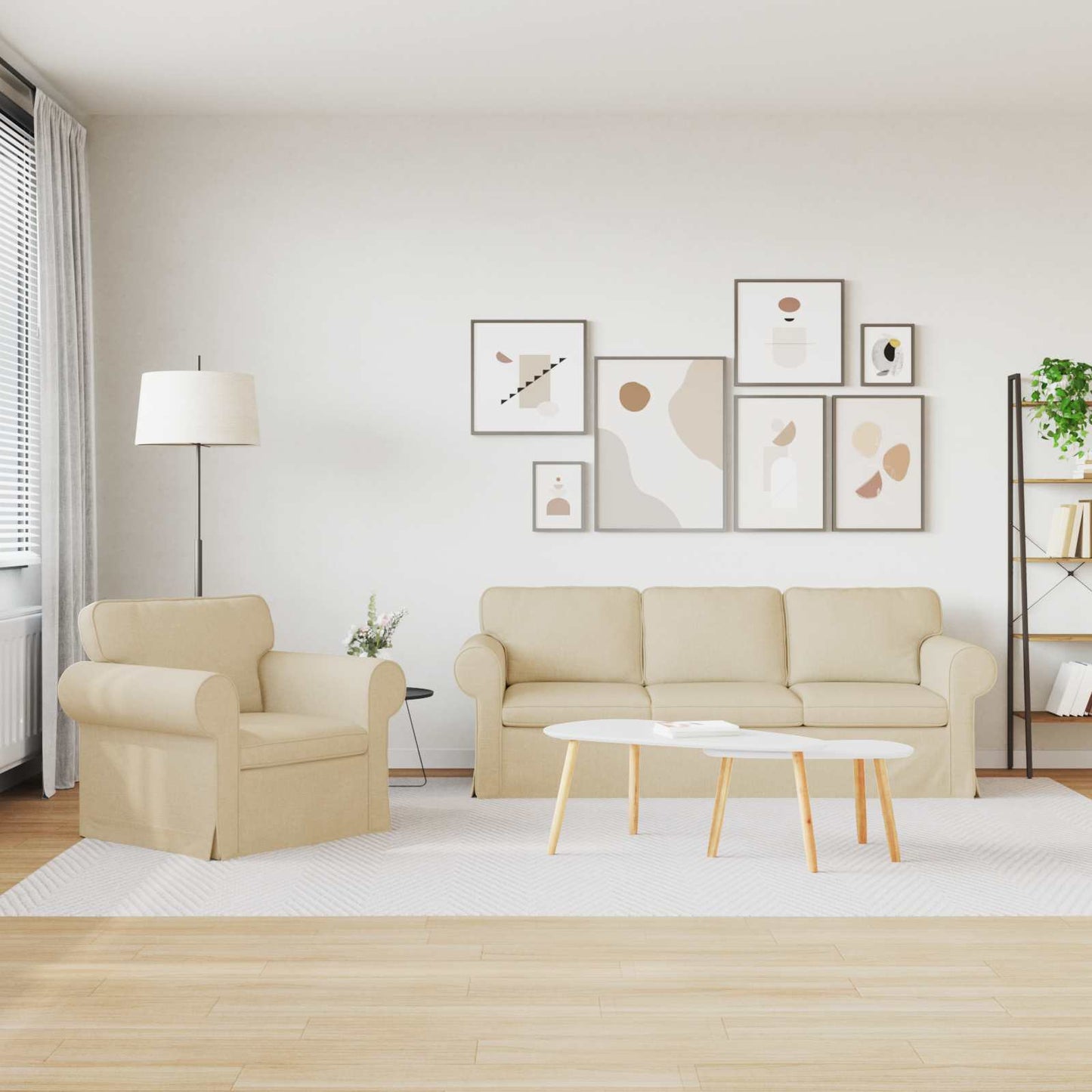 Sofa Set 2 pcs Creme 215 x 82 x 80 cm Stoff