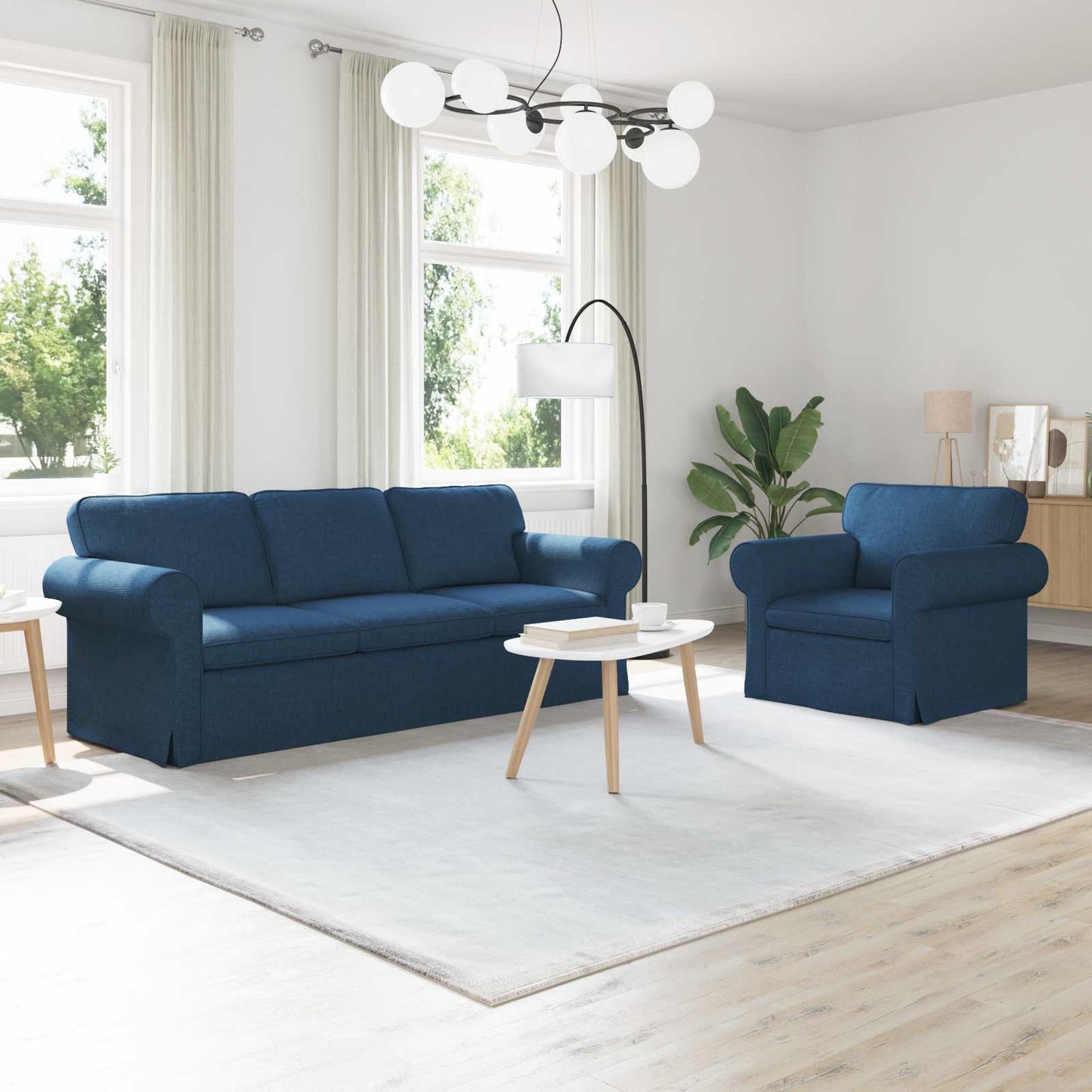 Sofa Set 2 pcs Blau 215 x 82 x 80 cm Stoff