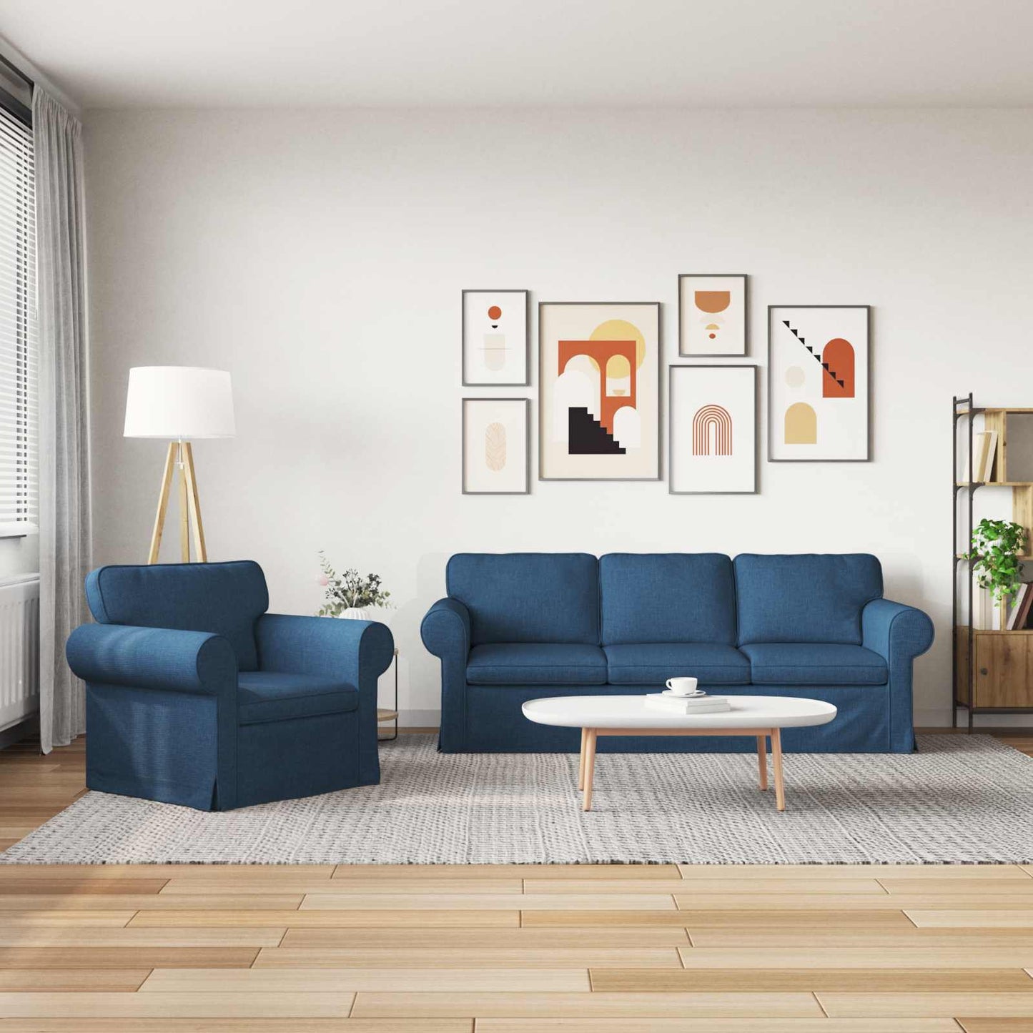 Sofa Set 2 pcs Blau 215 x 82 x 80 cm Stoff