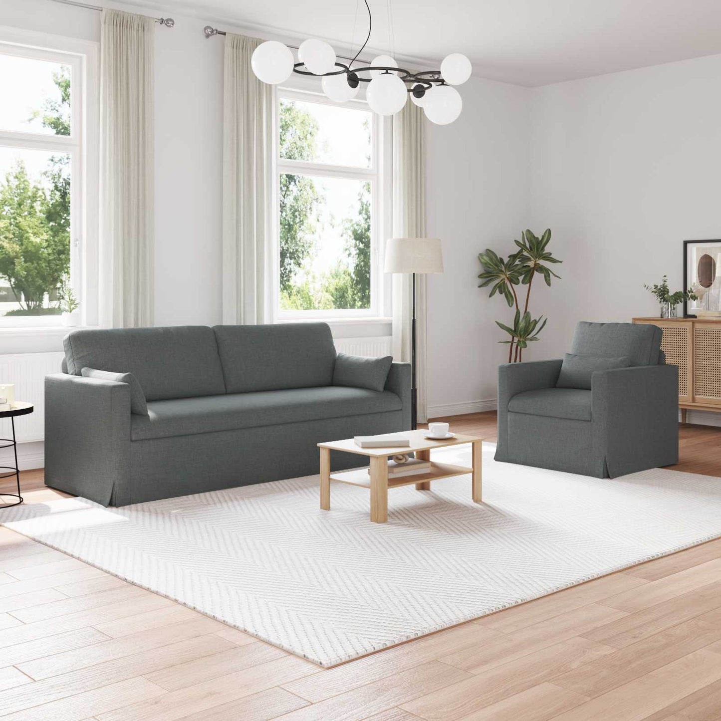Sofa Set 2 pcs Dunkelgrau 198 x 78 x 80 cm Stoff