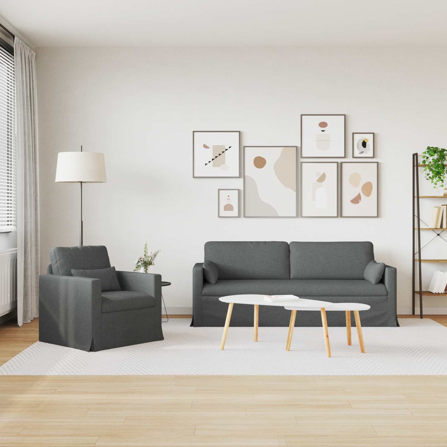 Sofa Set 2 pcs Dunkelgrau 198 x 78 x 80 cm Stoff