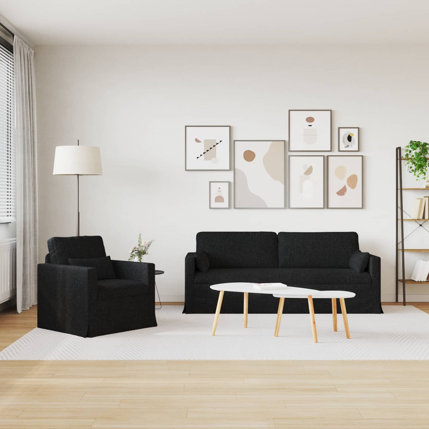 Sofa Set 2 pcs Schwarz 198 x 78 x 80 cm Stoff