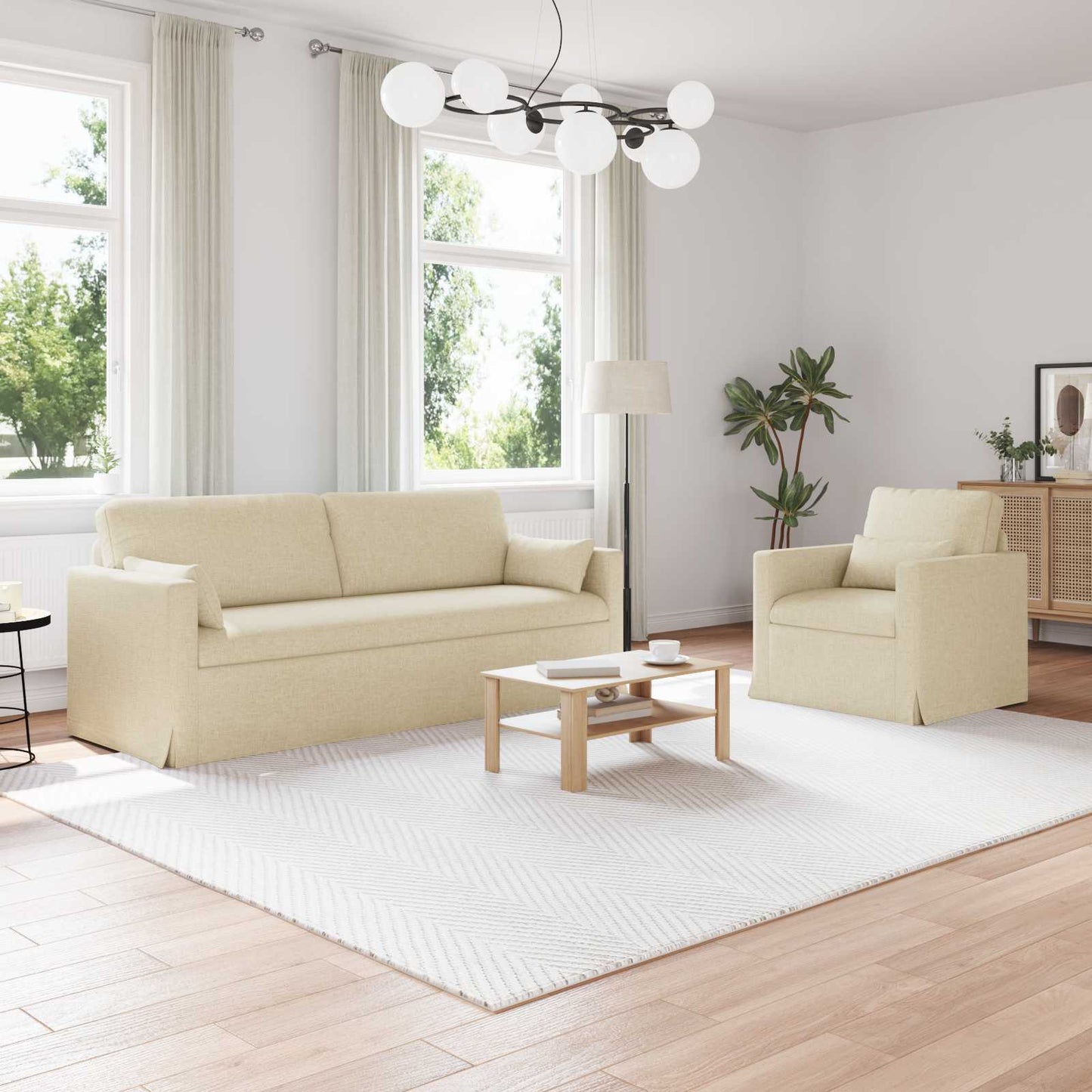 Sofa Set 2 pcs Creme 198 x 78 x 80 cm Stoff