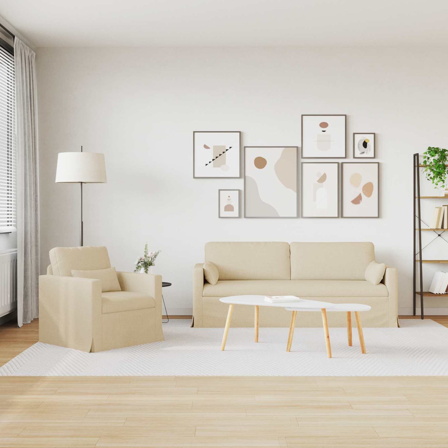 Sofa Set 2 pcs Creme 198 x 78 x 80 cm Stoff