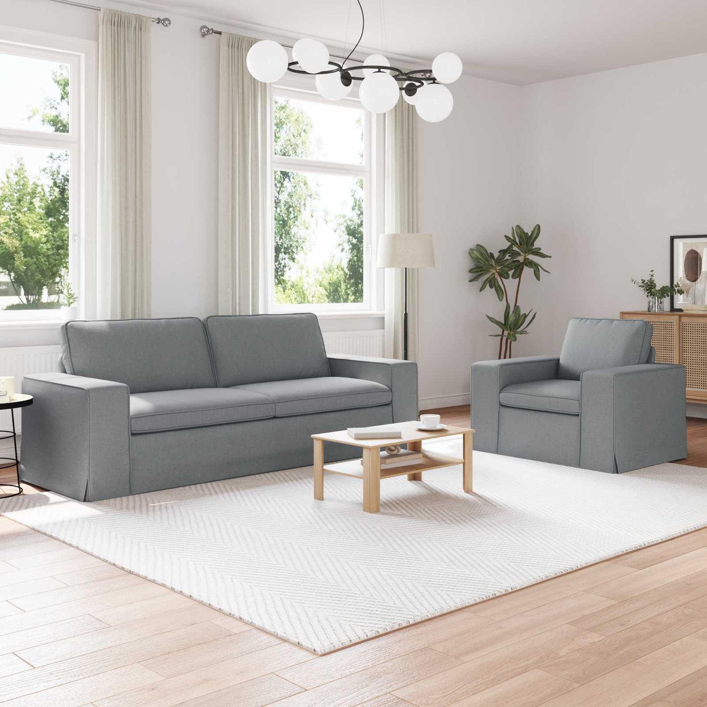 Sofa Set 2 pcs Hellgrau 222 x 80 x 82 cm Stoff