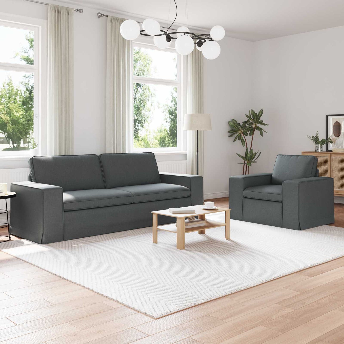 Sofa Set 2 pcs Dunkelgrau 222 x 80 x 82 cm Stoff