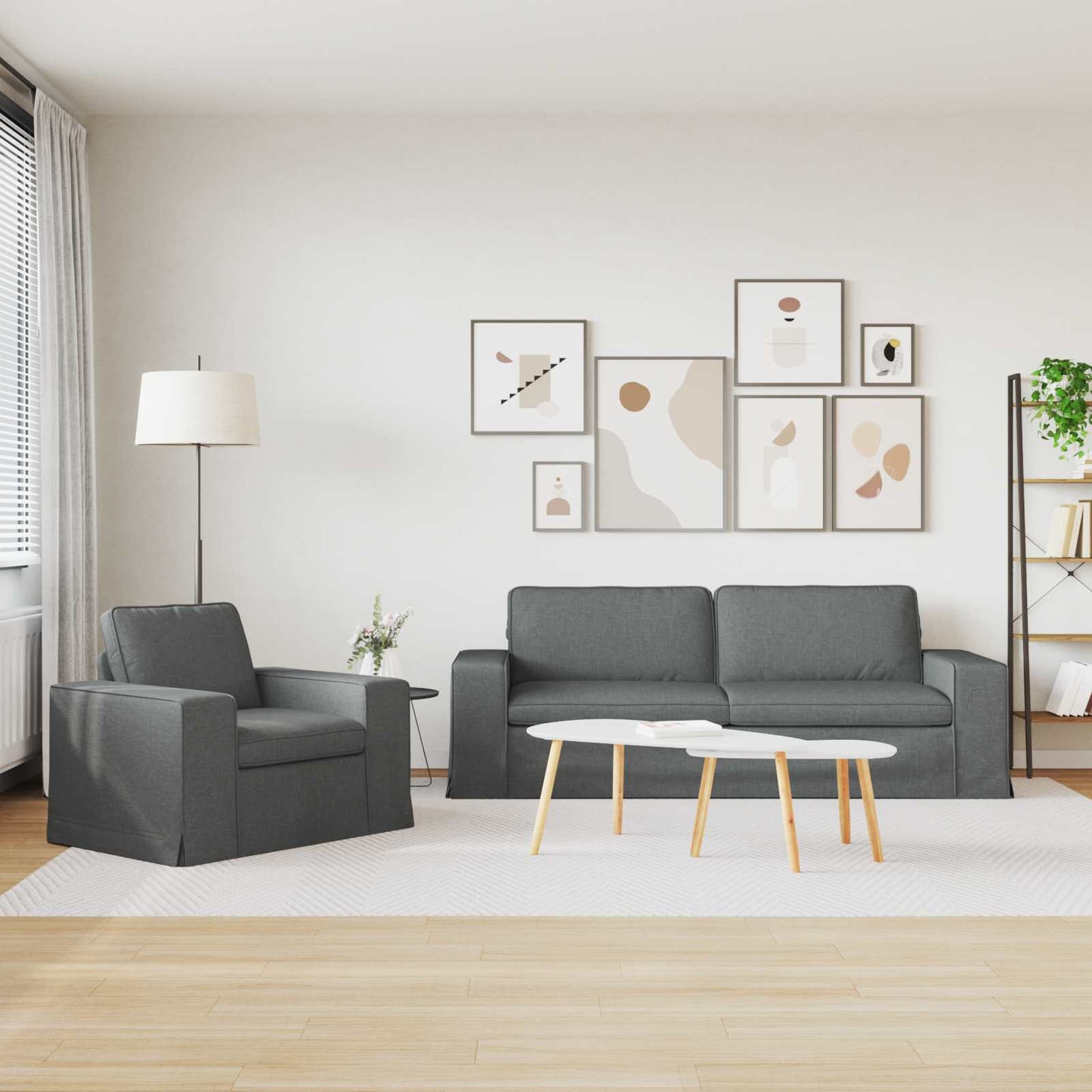 Sofa Set 2 pcs Dunkelgrau 222 x 80 x 82 cm Stoff