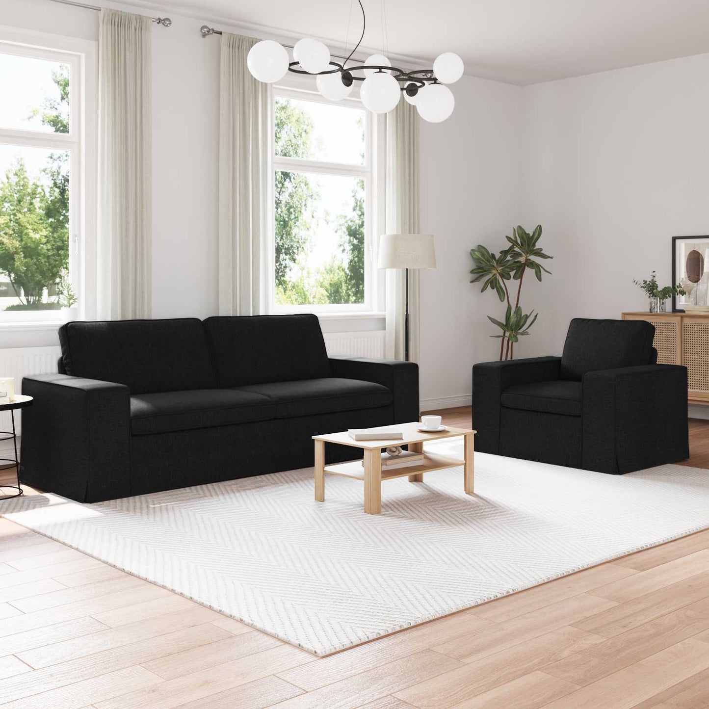Sofa Set 2 pcs Schwarz 222 x 80 x 82 cm Stoff