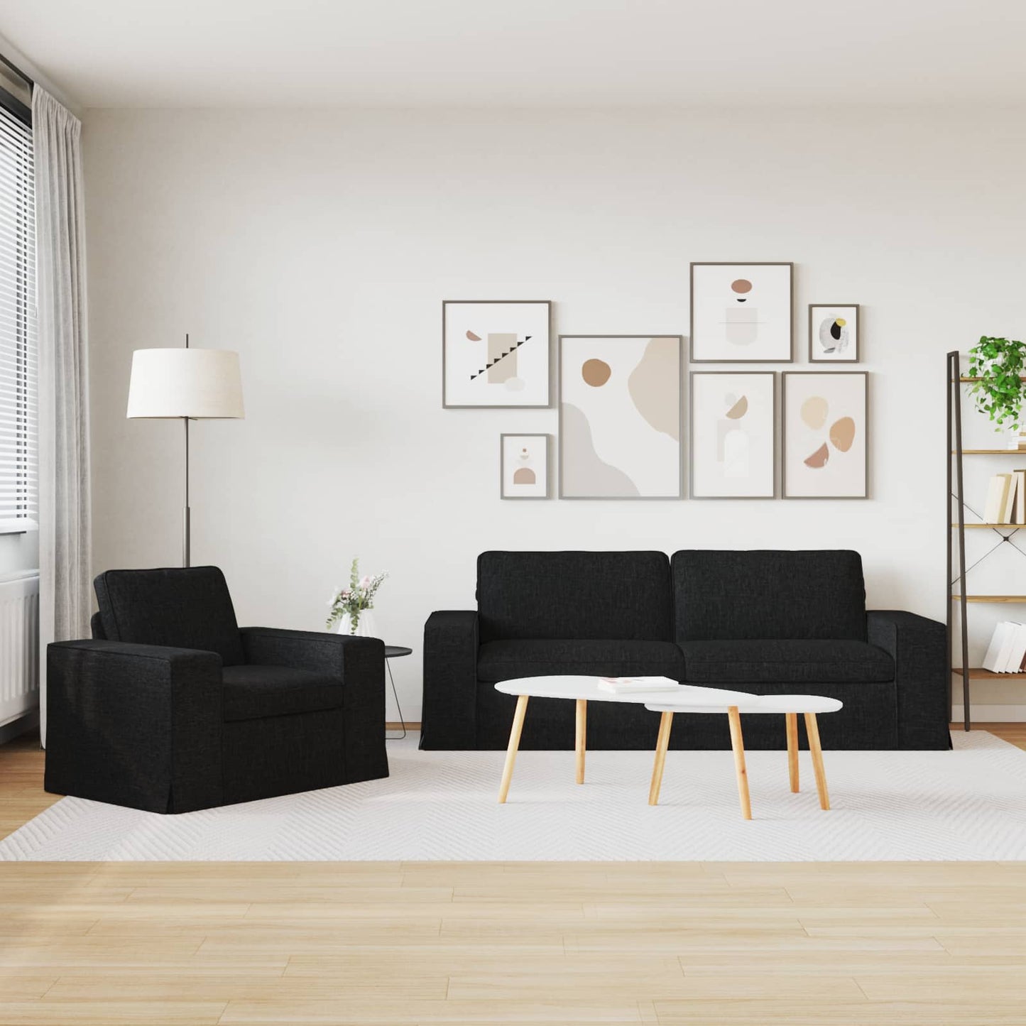 Sofa Set 2 pcs Schwarz 222 x 80 x 82 cm Stoff