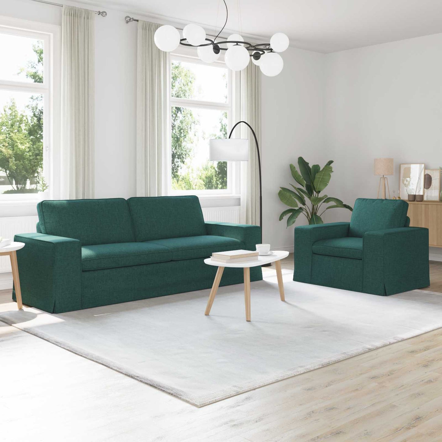 Sofa Set 2 pcs Dunkelgrün 222 x 80 x 82 cm Stoff