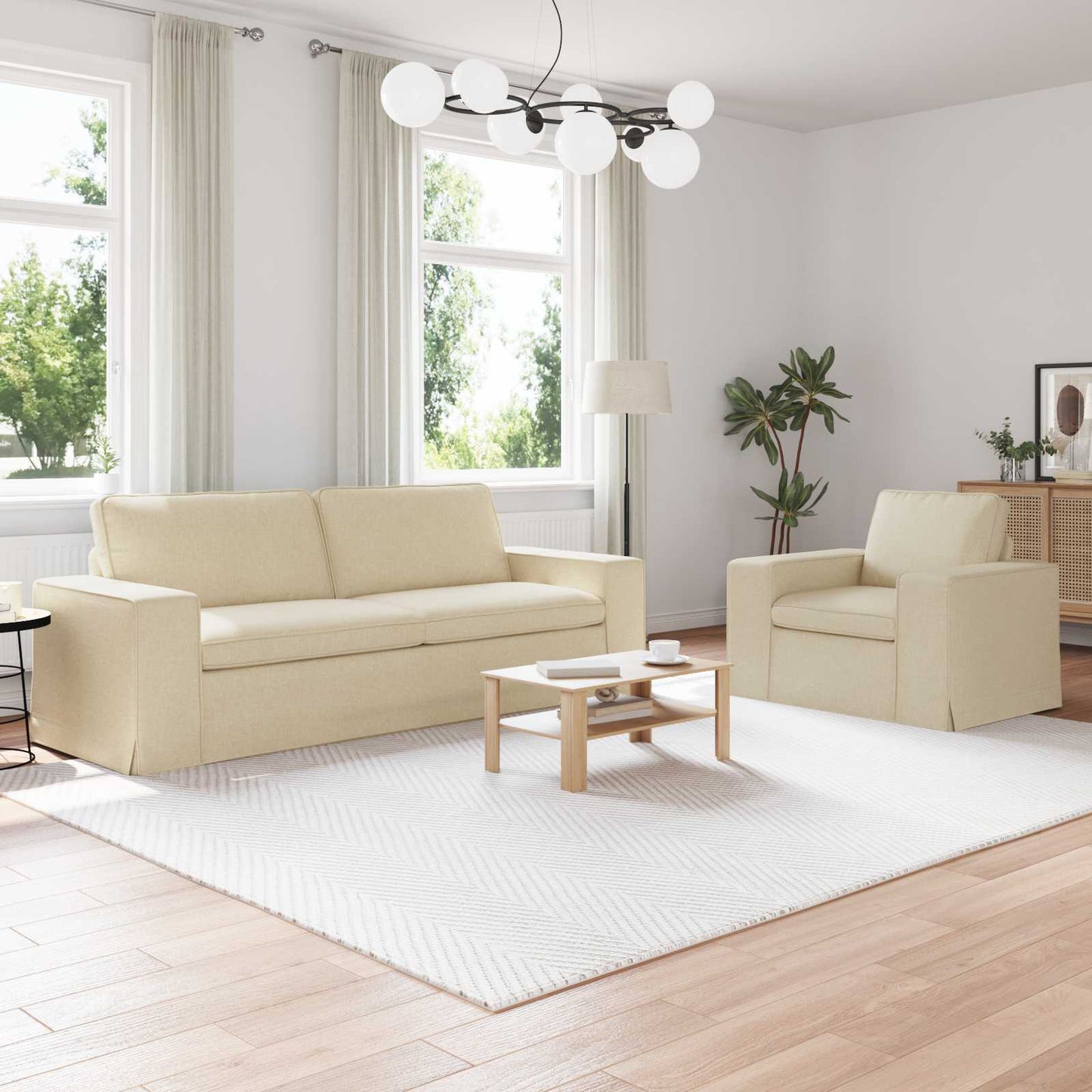 Sofa Set 2 pcs Creme 222 x 80 x 82 cm Stoff