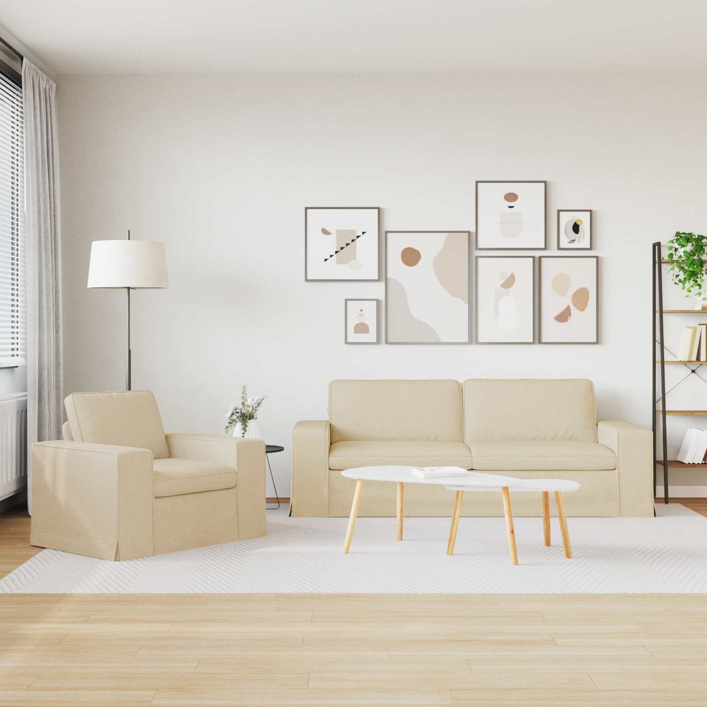 Sofa Set 2 pcs Creme 222 x 80 x 82 cm Stoff
