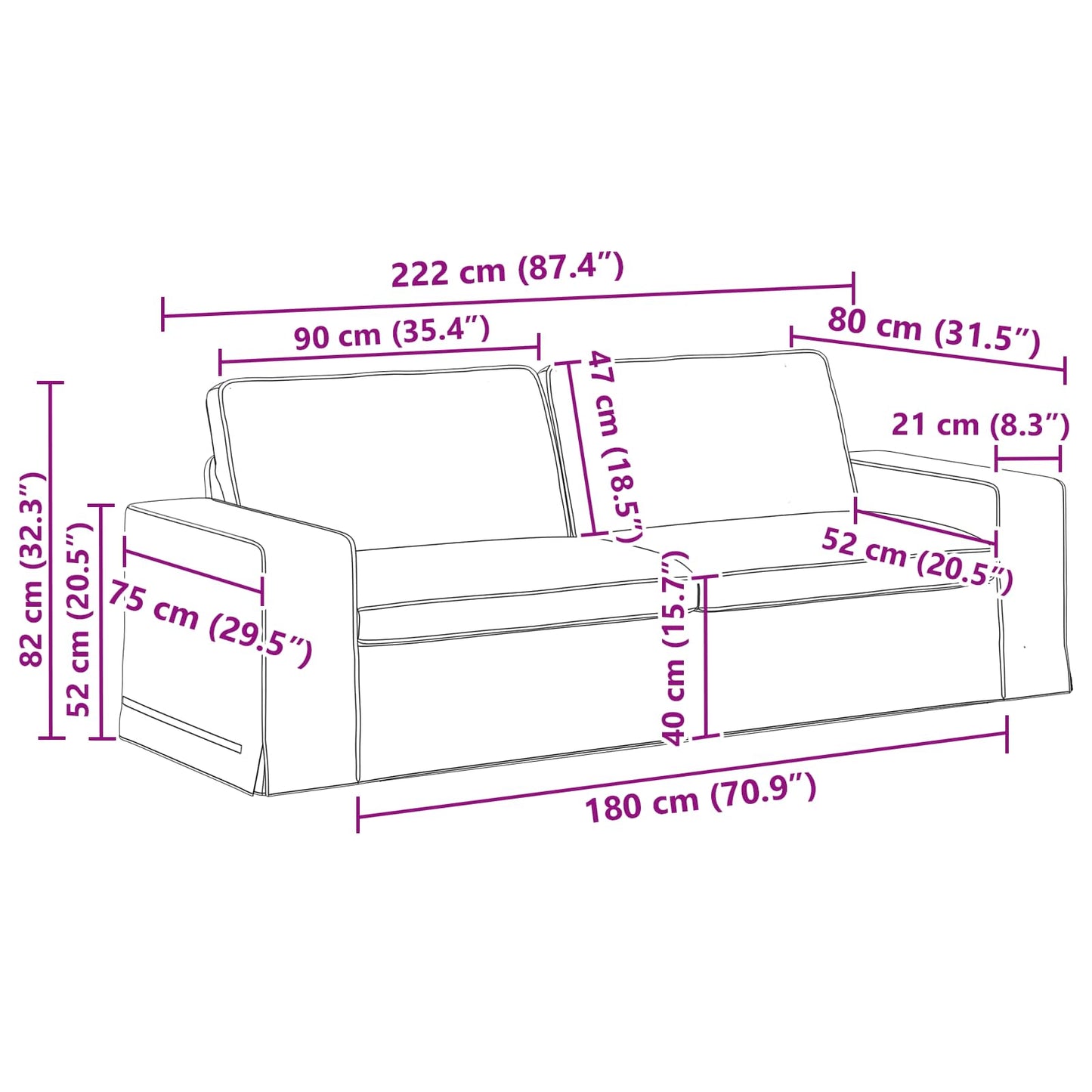 Sofa Set 2 pcs Creme 222 x 80 x 82 cm Stoff