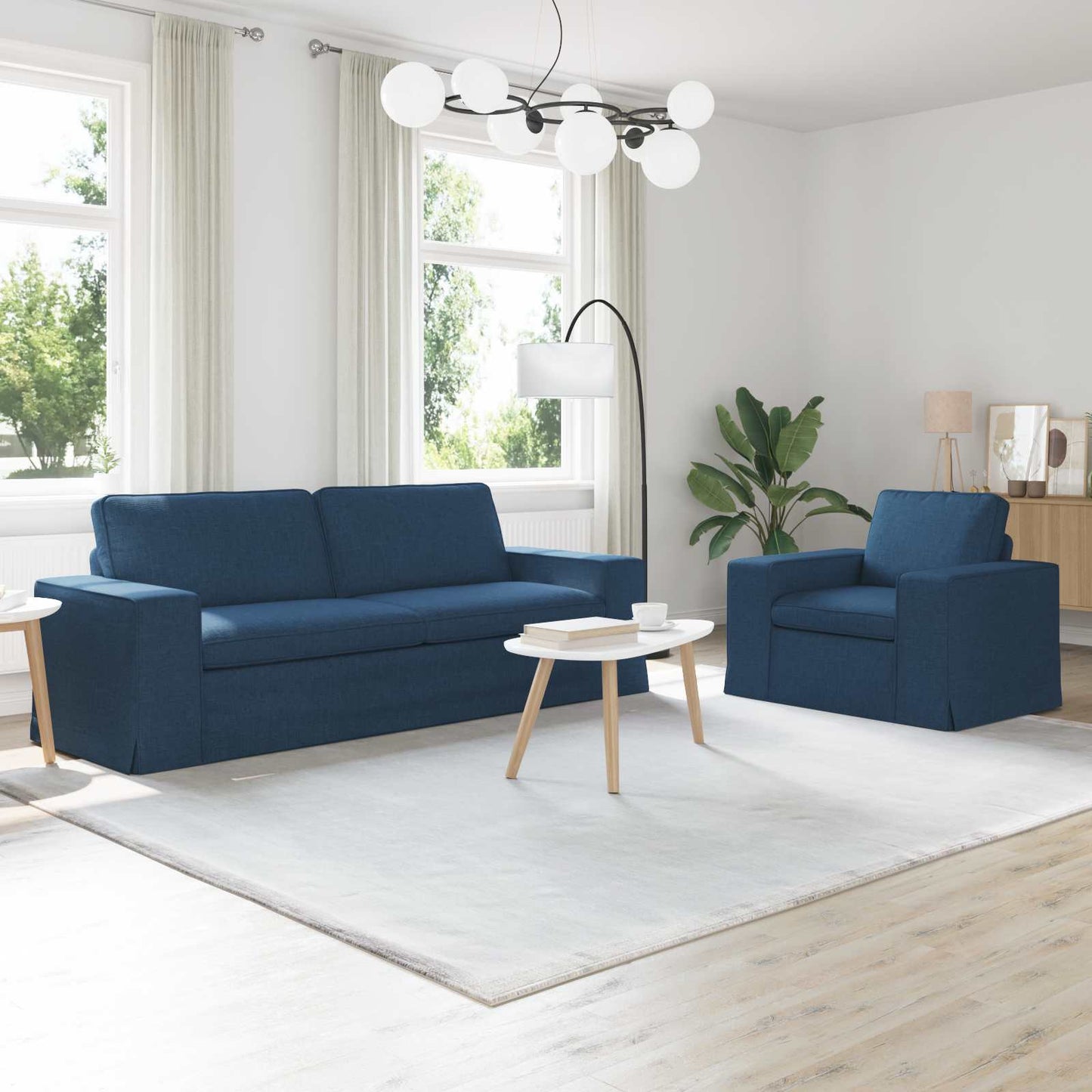 Sofa Set 2 pcs Blau 222 x 80 x 82 cm Stoff