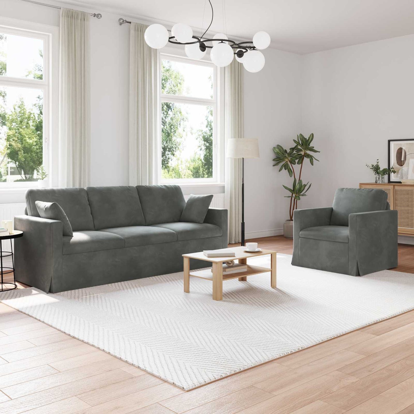 Sofa Set 2 pcs Dunkelgrau 198 x 78 x 80 cm Samt