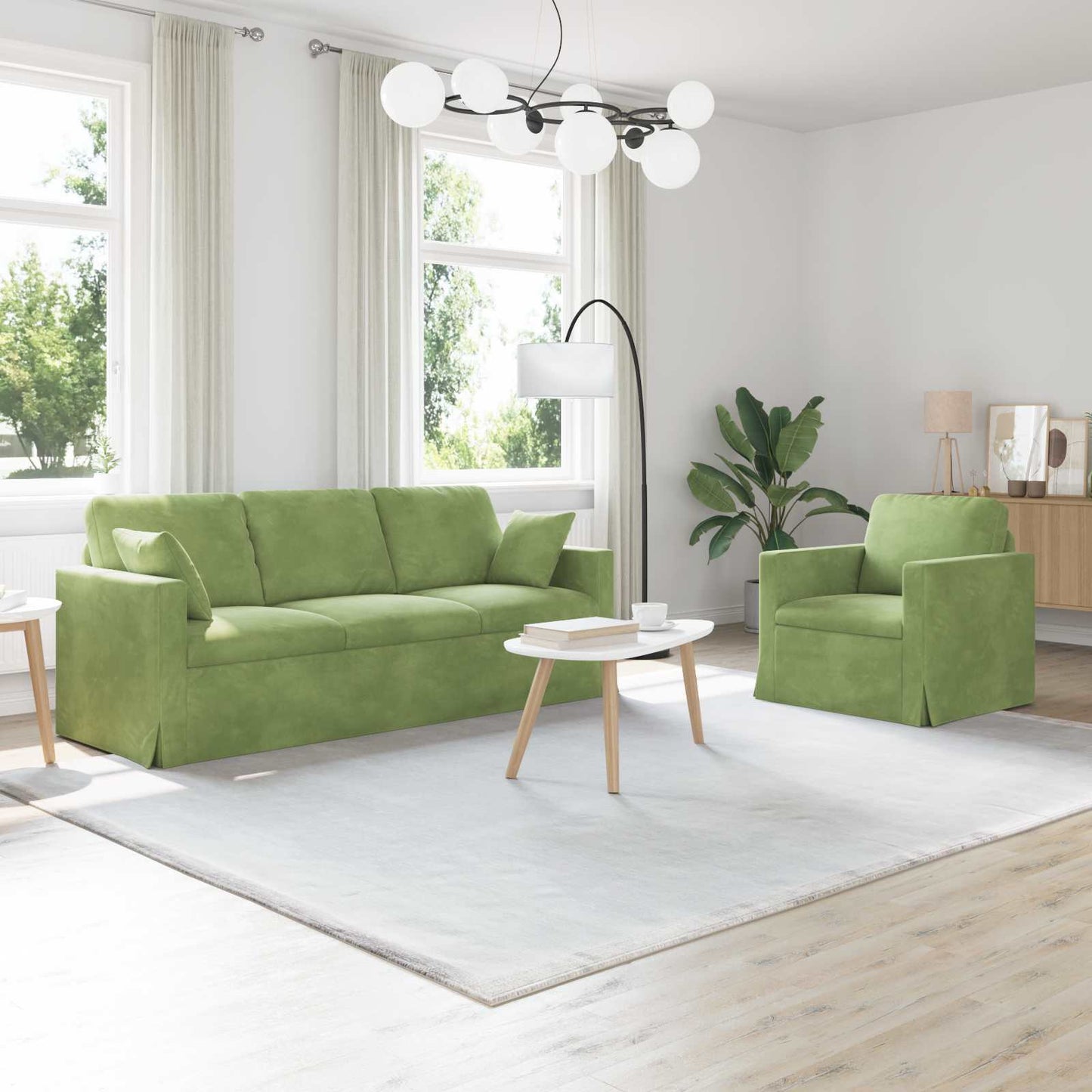 Sofa Set 2 pcs Hellgrün 198 x 78 x 80 cm Samt