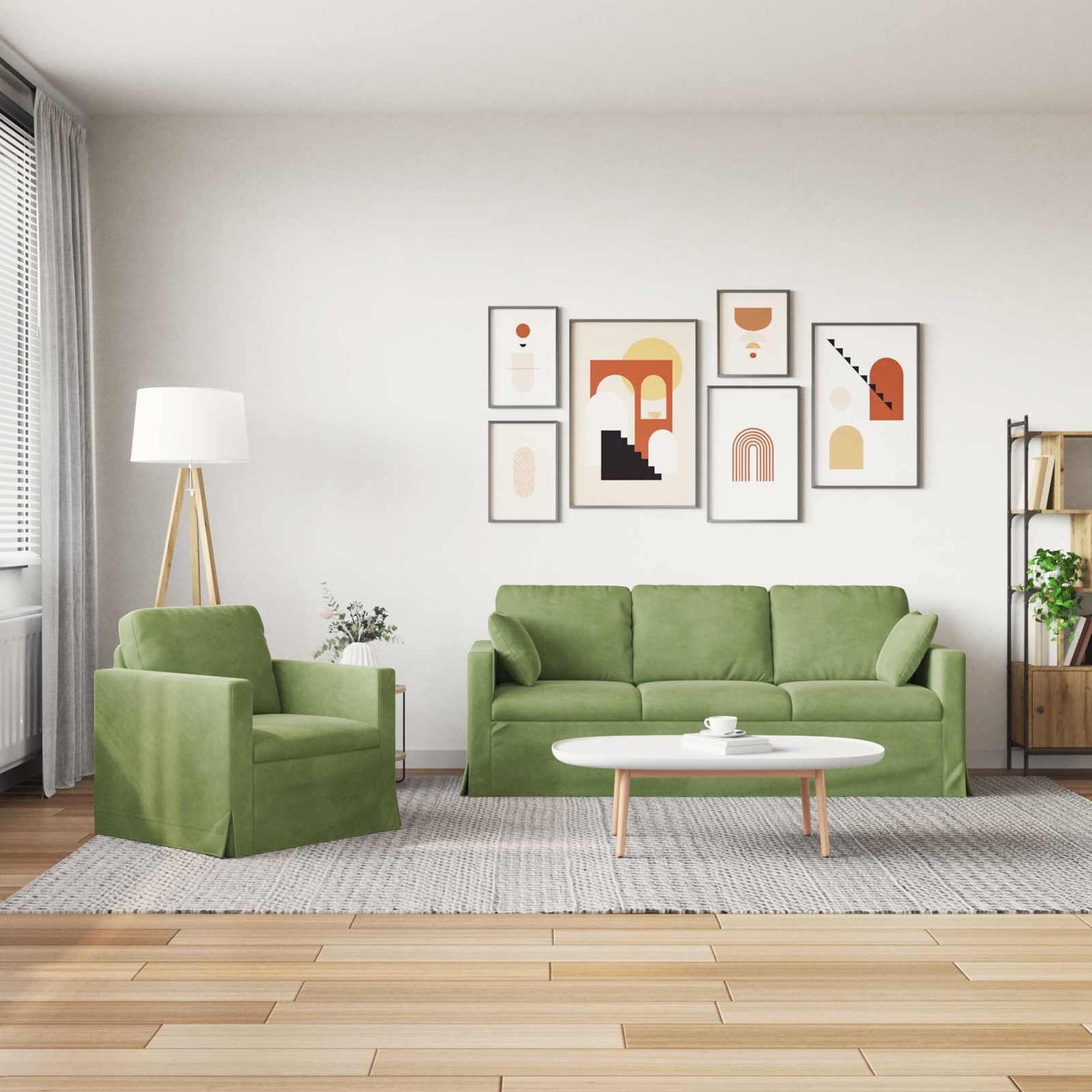 Sofa Set 2 pcs Hellgrün 198 x 78 x 80 cm Samt