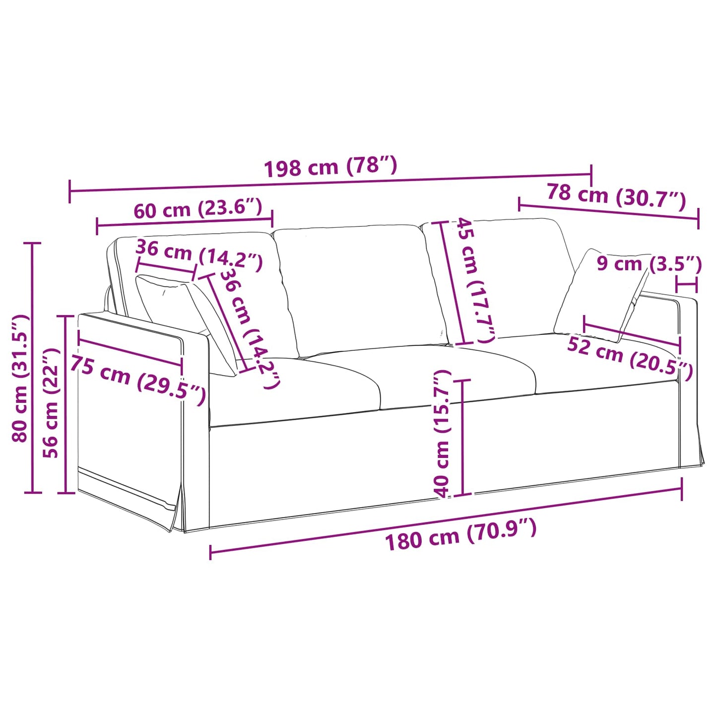 Sofa Set 2 pcs Weinrot 198 x 78 x 80 cm Samt