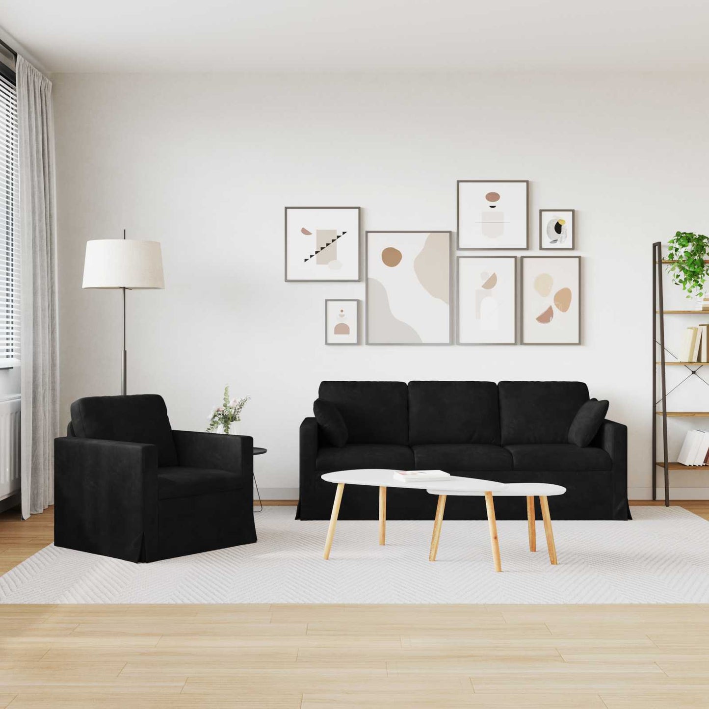Sofa Set 2 pcs Schwarz 198 x 78 x 80 cm Samt