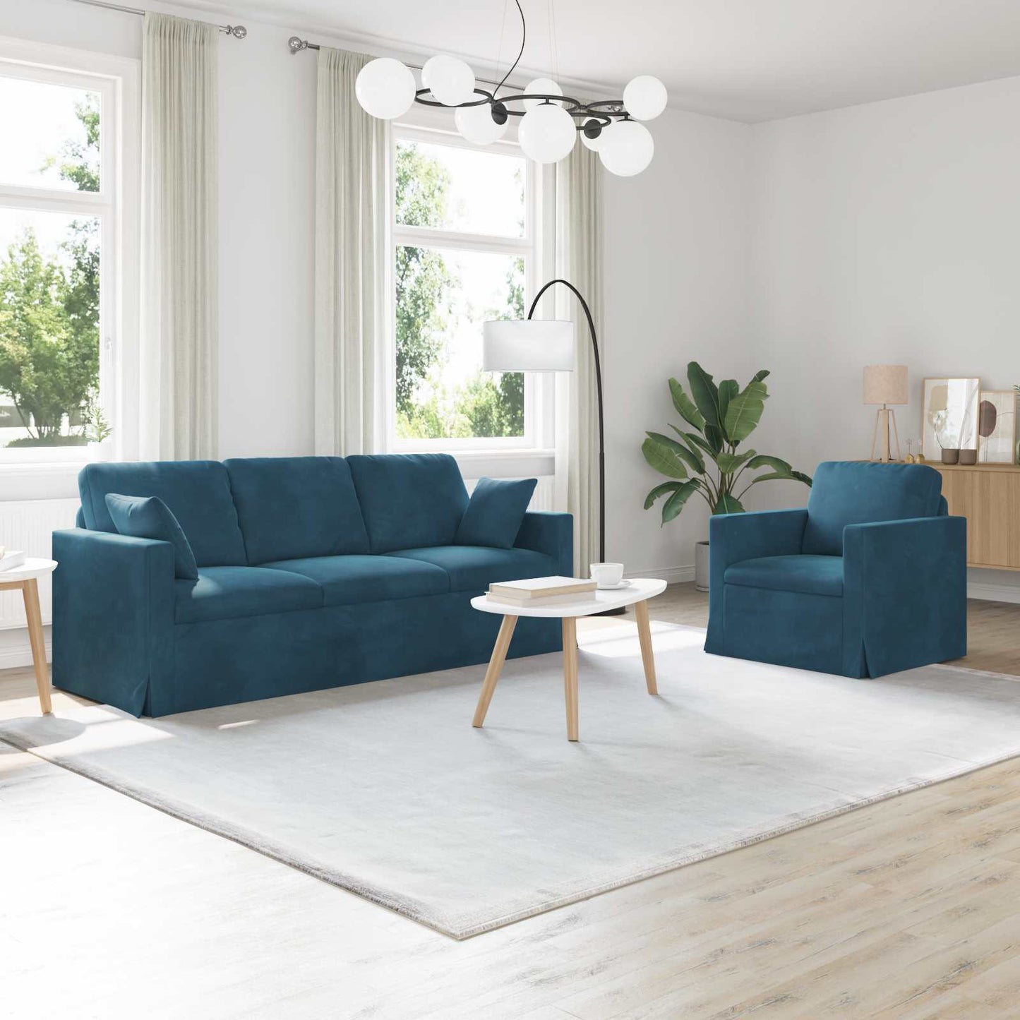 Sofa Set 2 pcs Blau 198 x 78 x 80 cm Samt