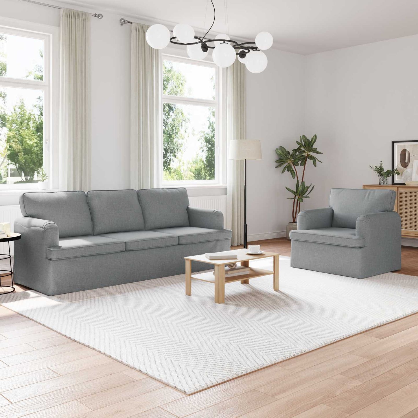 Sofa Set 2 pcs Hellgrau 201 x 80 x 85 cm Stoff