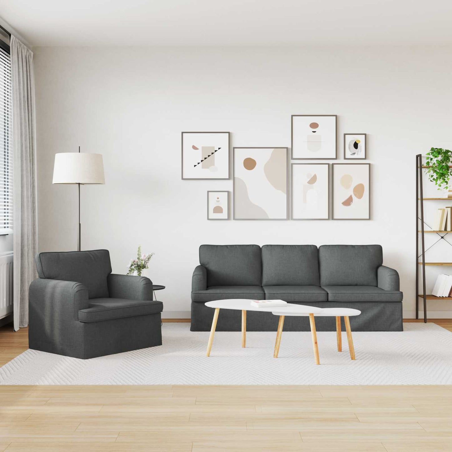 Sofa Set 2 pcs Dunkelgrau 201 x 80 x 85 cm Stoff