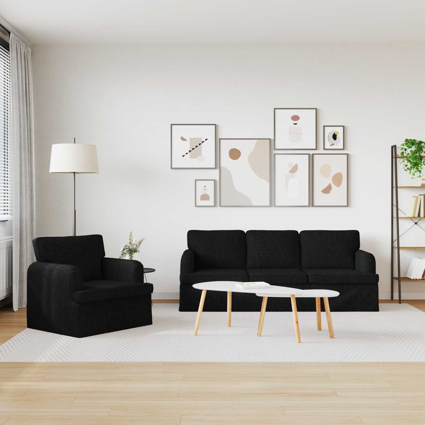 Sofa Set 2 pcs Schwarz 201 x 80 x 85 cm Stoff