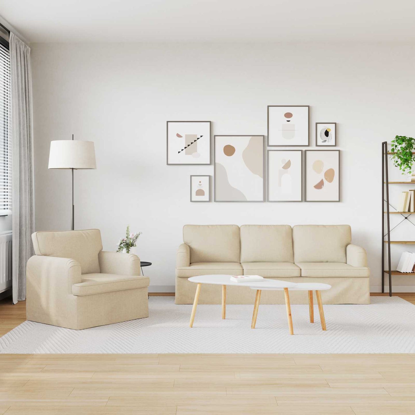 Sofa Set 2 pcs Creme 201 x 80 x 85 cm Stoff