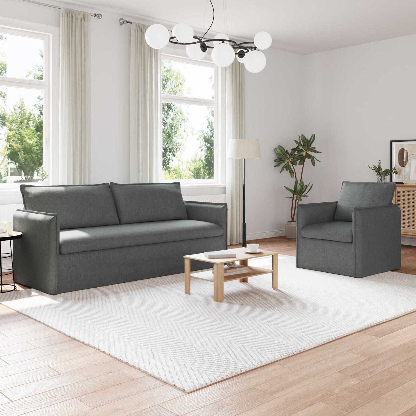 Sofa Set 2 pcs Dunkelgrau 196 x 82 x 85 cm Stoff