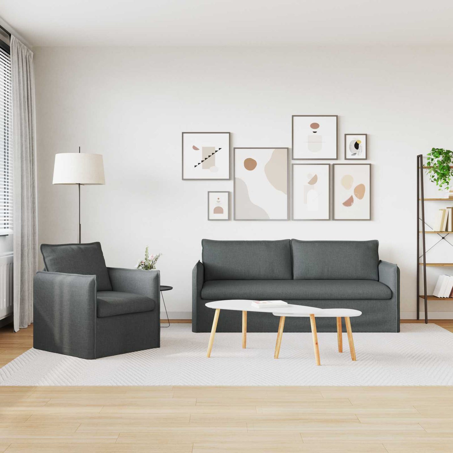 Sofa Set 2 pcs Dunkelgrau 196 x 82 x 85 cm Stoff
