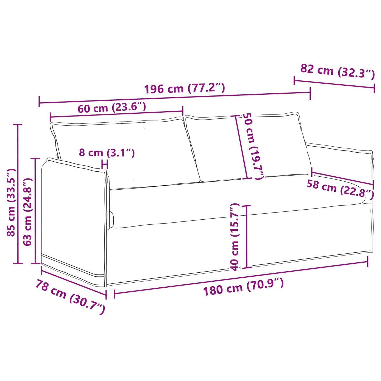 Sofa Set 2 pcs Dunkelgrau 196 x 82 x 85 cm Stoff