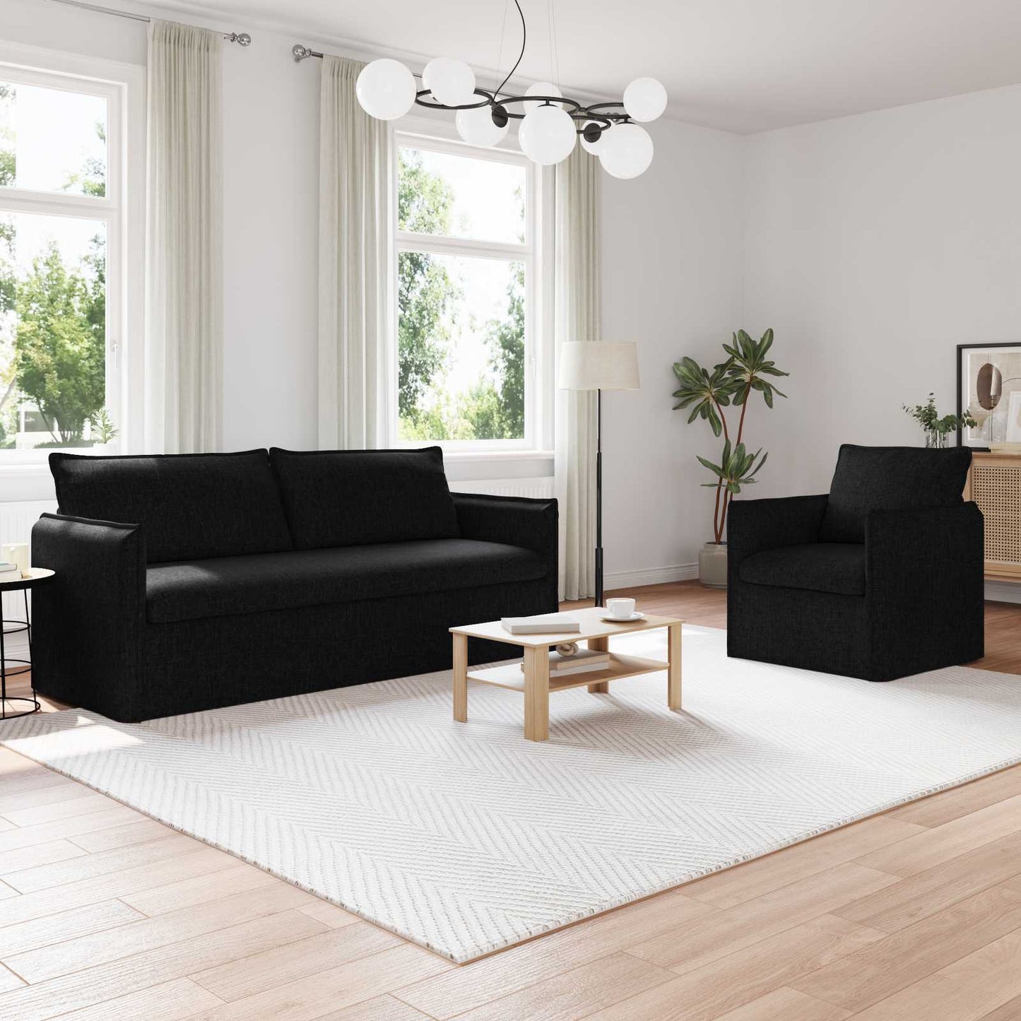 Sofa Set 2 pcs Schwarz 196 x 82 x 85 cm Stoff