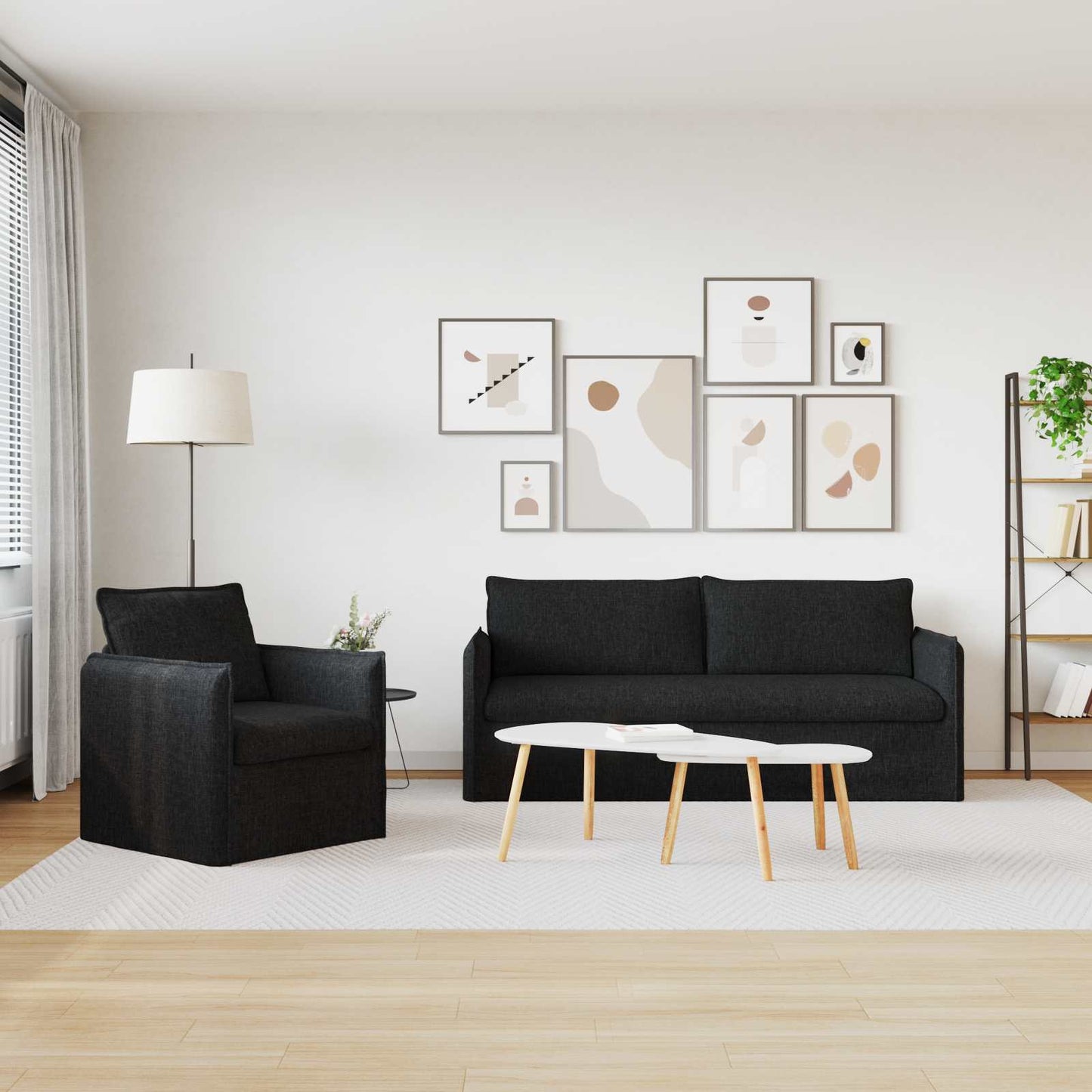 Sofa Set 2 pcs Schwarz 196 x 82 x 85 cm Stoff