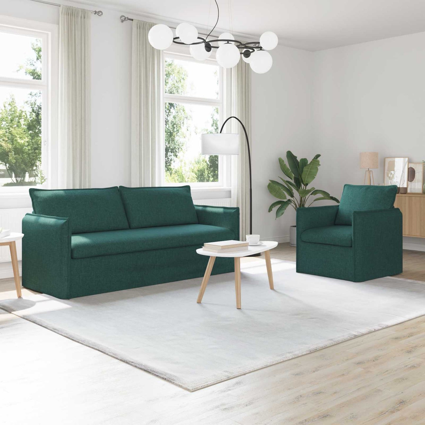Sofa Set 2 pcs Dunkelgrün 196 x 82 x 85 cm Stoff