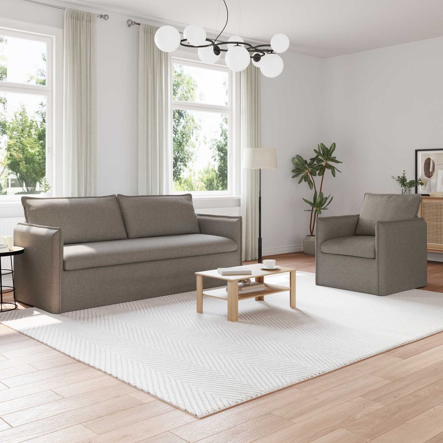 Sofa Set 2 pcs Taupe 196 x 82 x 85 cm Stoff