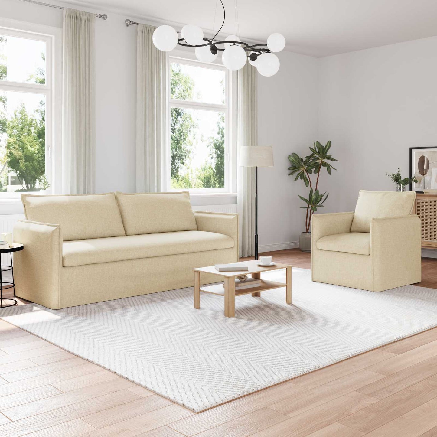 Sofa Set 2 pcs Creme 196 x 82 x 85 cm Stoff