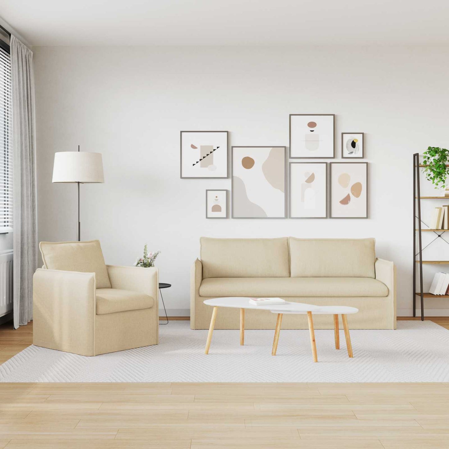 Sofa Set 2 pcs Creme 196 x 82 x 85 cm Stoff