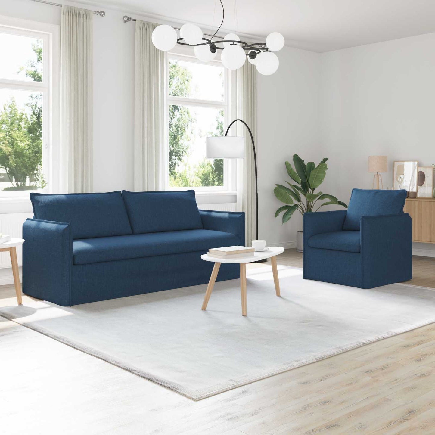 Sofa Set 2 pcs Blau 196 x 82 x 85 cm Stoff
