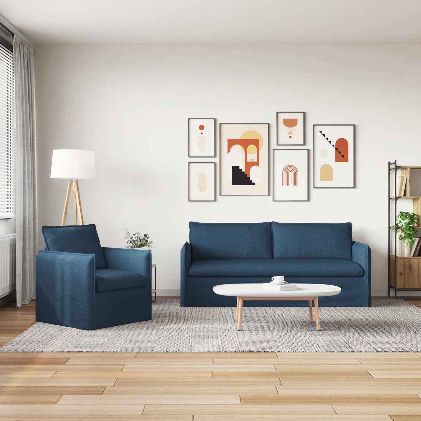 Sofa Set 2 pcs Blau 196 x 82 x 85 cm Stoff
