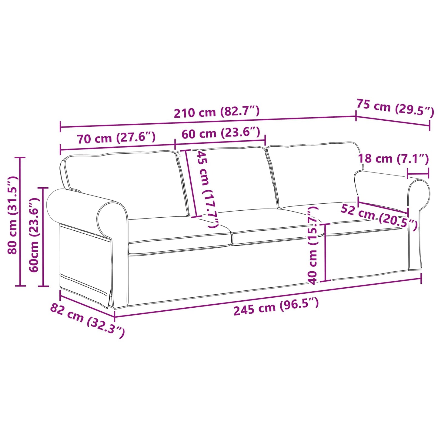 Sofa Set 2 pcs Hellgrau 245 x 82 x 80 cm Stoff